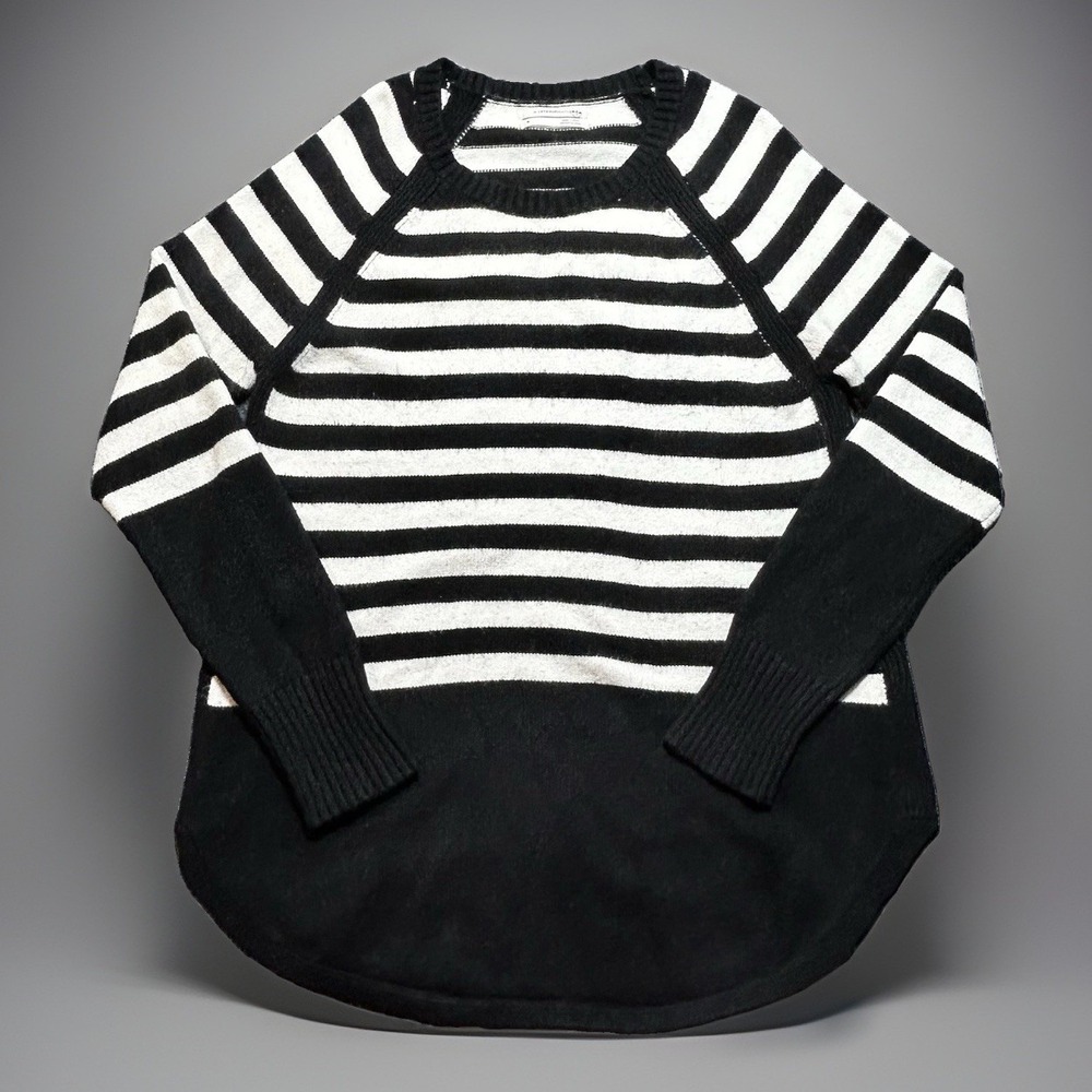 Anthropologie Rebekah Striped Colorblock Tunic Sweater Black White M Medium